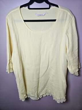 Soft Surroundings Bright Yellow Gauzy Cotton Scalloped Hem Blouse Plus 3X